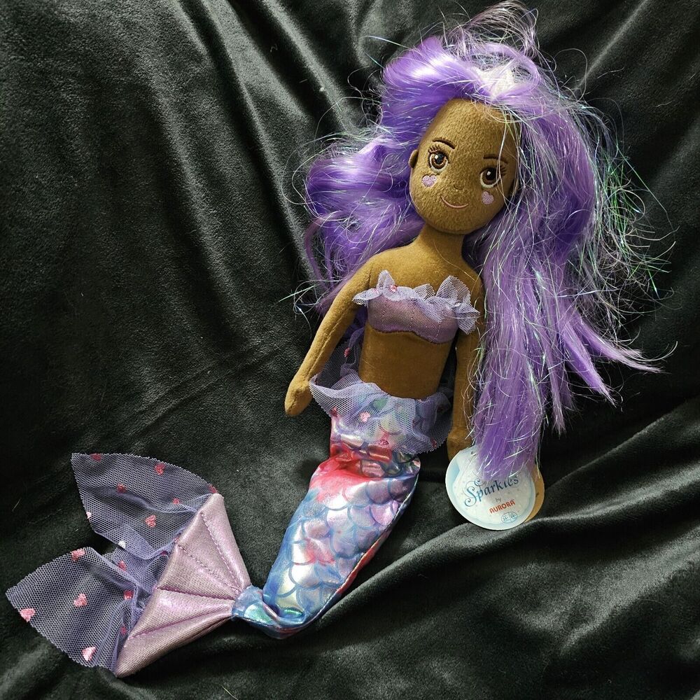 Aurora Mermaid Sea Sparkles Plush Toy Doll Dark Skin Purple Hair  18" NWT 2022